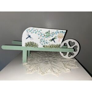Vintage Hand Painted Decorative Wood Wheelbarrow Garden Dragonfly Cottagecore